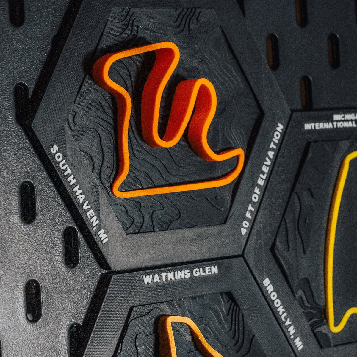 Mid-Ohio hex shown with the Downforce 3D circuit range on pegboard