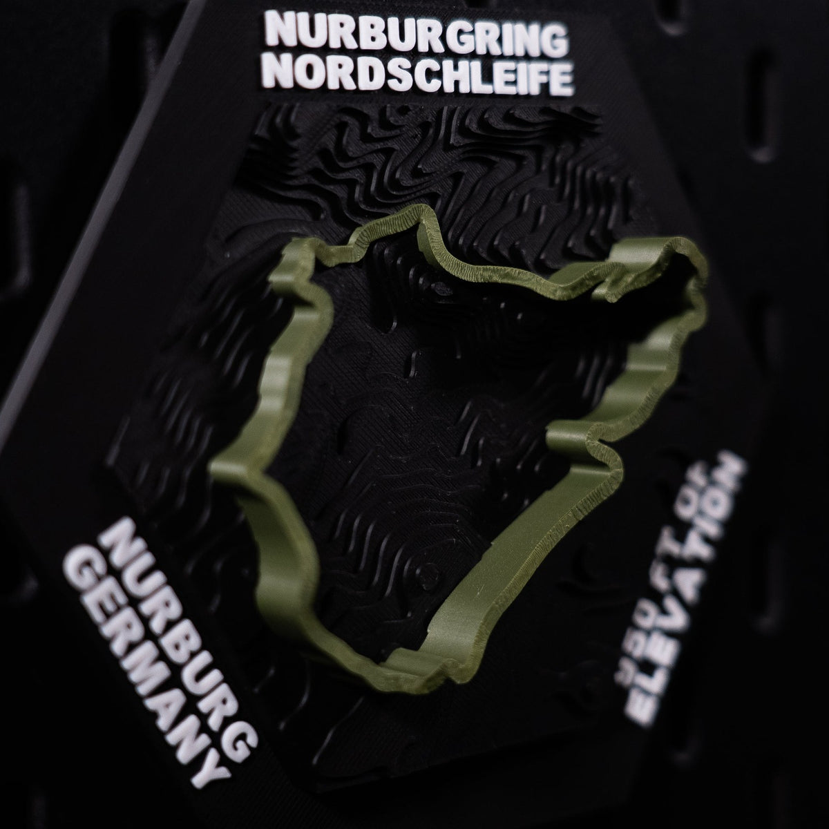 Nürburgring Nordschleife hex angled, the full olive lap above engraved Nurburg, Germany