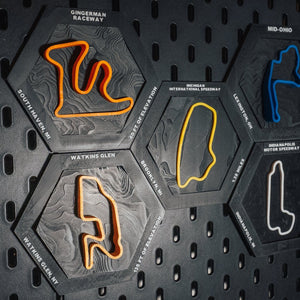 Laguna Seca hex among six Downforce 3D topographic circuit tiles