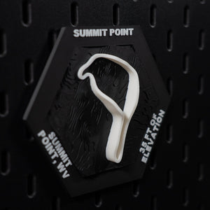 Summit Point hex angled, white lap in relief with 35 ft of elevation engraved on the edge