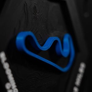 Roebling Road Raceway hex macro, the blue esses sharp with the engraving thrown soft