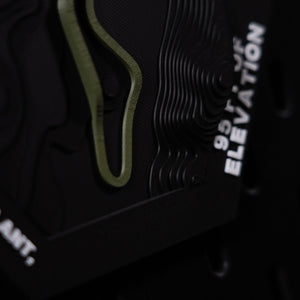 Mont-Tremblant hex corner detail, olive track beside stacked contour steps and 95 ft engraved