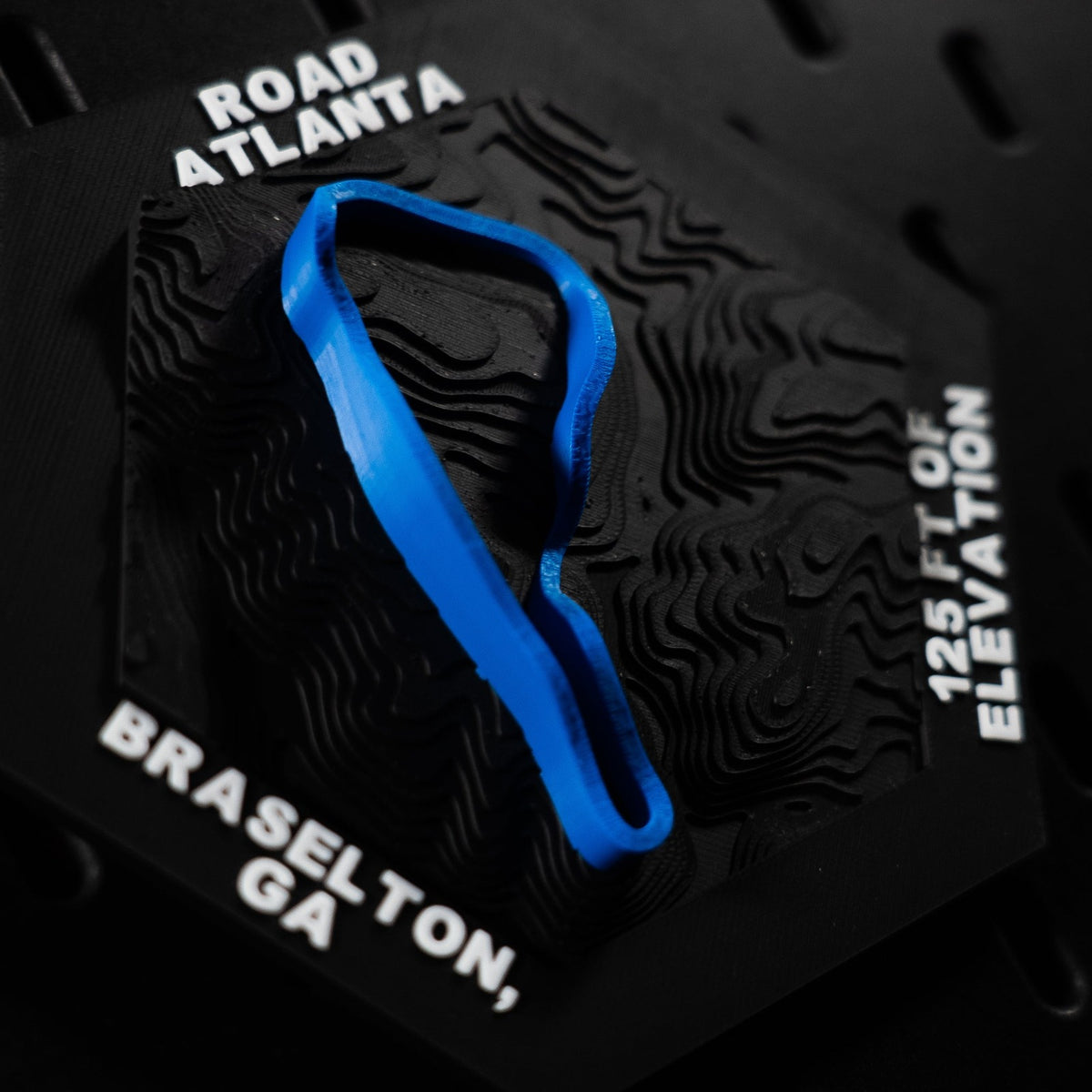 Road Atlanta hex from above at an angle, blue loop with Braselton, GA crisp on the edge