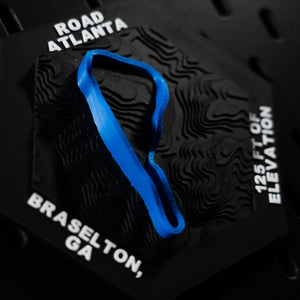 Road Atlanta hex from above at an angle, blue loop with Braselton, GA crisp on the edge