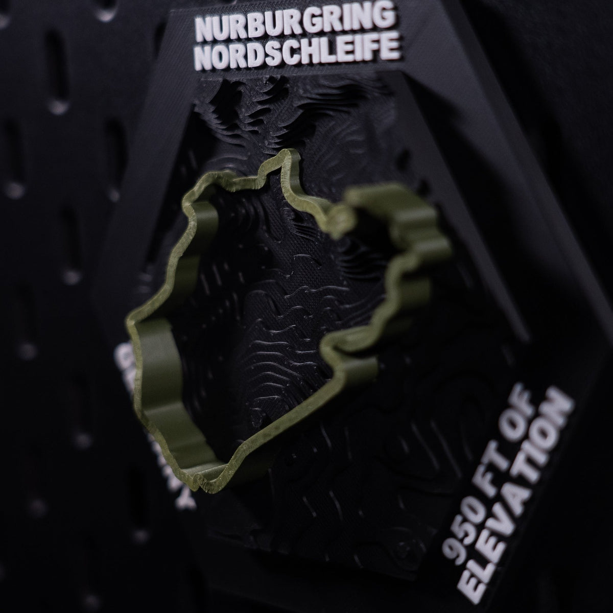 Nürburgring Nordschleife hex angled right, olive lap and the engraved 950 ft of elevation