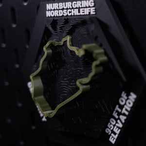 Nürburgring Nordschleife hex angled right, olive lap and the engraved 950 ft of elevation