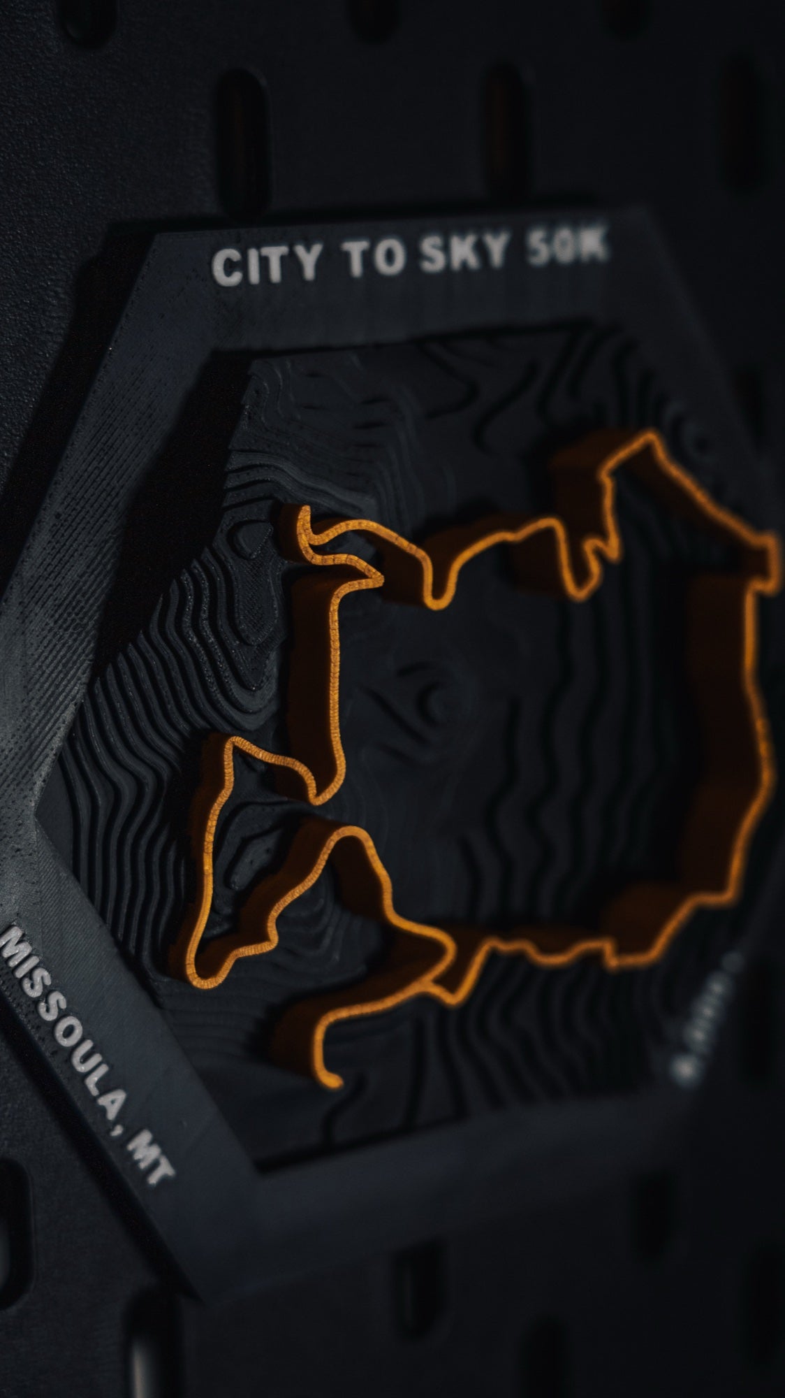 Close-up of a 3D printed topographic hex